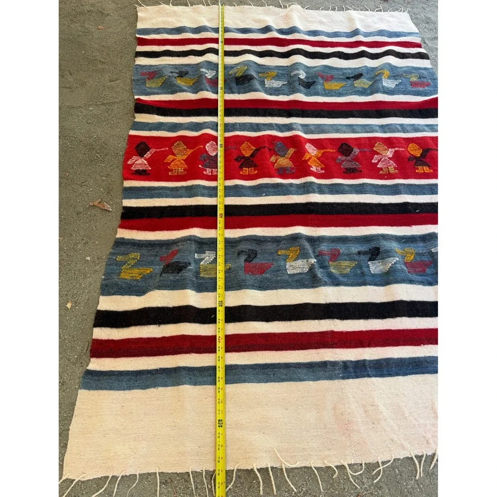 Guatemalan Mayan Momostenango Folk Art Throw Blanket 76x51 Guatemala Handwoven